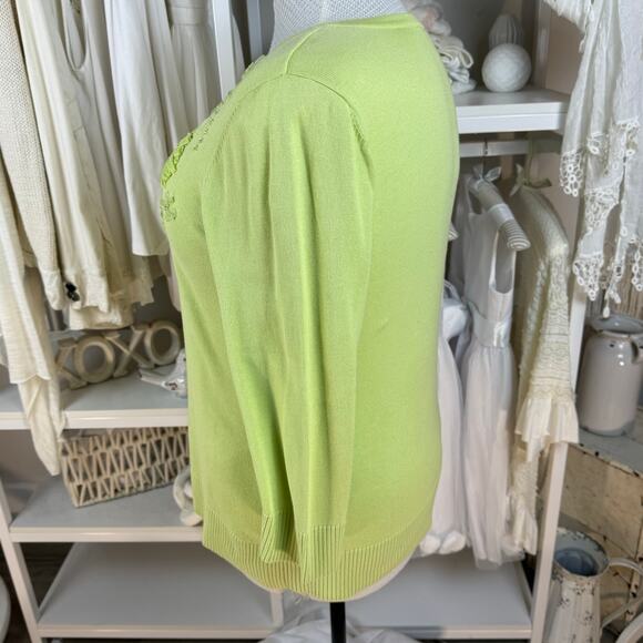 Christopher & Banks sz. XL light green embroidered sweater. 3/4 sleeve. #4246 - Picture 4 of 9